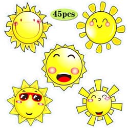 Blulu 45 Pcs Sun Cutouts 5 Designs Bulletin Board for Classroom Decoration Sun Cutouts Gifts DIY Crafts Project Summer Spring Sunshine Party Supplies, 5.9 x 5.9 Inch