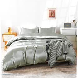 HOdo Home Satin Duvet Cover King Size, 3 Piece Silk Like Comforter Cover, Ultra Soft and Breathable Bedding Set with Zipper Closure & Corner Ties