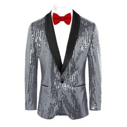GRACE KARIN Mens Shiny Sequin Blazer One Button Suit Jacket Shawl Lapel Tuxedo Party Dinner Prom