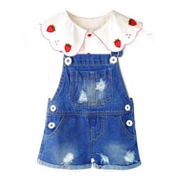 CHUMHEY Baby & Little Girls Shortalls Outfits, Cotton Summer T-shirt Blouses Adjustable Straps Denim Short Overalls Sets