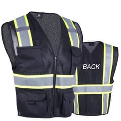 Safety Vest for Men Reflective with 8 Pockets and Zipper, High Visibility Safety Mesh Work Vest Black, ANSI/ISEA Class 2
