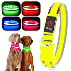 YFbrite Light up Dog Collar, Rechargeable LED Dog Collar, Flashing Dog Collar, Adjustable Reflective Dog Collar Safety Glowing at night (Green, Large)