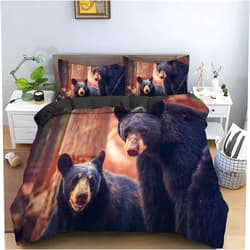XIAMANG Dark Brown Bear California King Duvet Cover Animal Print Bedding Soft Microfiber Comforter Cover and 2 Pillow Shams 20