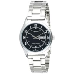 Casio MTP-V006D-1B2 Men's Stainless Steel Easy Reader Black Dial Day Date Analog Dress Watch