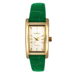 Peugeot Women's Classic 14Kt Gold Plated Watch, Rectangular Tank Shape Case with Leather Band and Easy to Read Dial