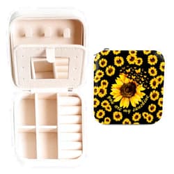 Xiaoyanbd Spring Sunflower Small Jewelry Case，Mini Portable Jewelry Box With Mirror，Jewelry Travel Case for Women，Earring Necklace Bracelet Ring Holder Box