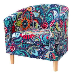 hyha 2 Pieces Printed Tub Chair Slipover with Cushion Cover, Removable Stretch Club Chair Cover for IKEA Tullsta, Armchair Cover Furniture Protector for Living Room,Blue Green