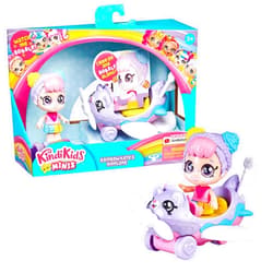 Kindi Kids Minis - Rainbow Kate's Airplane - Collectible Vehicle and Posable Bobble Head Figurine 2pc
