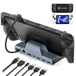 IINE Steam Deck Dock, 6 in 1 Docking Station Compatible with Steam Deck/ROG Ally/Switch, Steam Deck Charger Dock with HDMI 2.0 4K@60Hz, Gigabit Ethernet, 3 USB 3.0 Port and USB-C PD Port