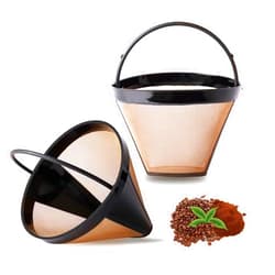 KEEPOW Reusable Cone Coffee Filters #4, 2-Pack 8-12 Cup Gold Permanent Coffee Filter Basket for Cuisinart/Ninja Dual Brew Pro CFP301/ Hamilton Beach, Size 04 Pour Over Coffee-maker Dripper Accessories