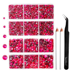 BEADSLAND 6736pcs Hotfix Rhinestones Flatback,Hot Pink Rhinestones for Crafts Clothes Mixed 5 Sizes, Hotfix Crystals with Tweezers and Wax Pencil Kit, SS6-SS30, Hot Pink