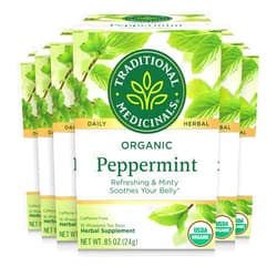 Traditional Medicinals Tea, Organic Peppermint, Soothes Your Belly, Refreshing & Minty, 96 Tea Bags (6 Pack)