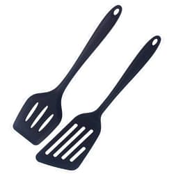 Heurion 2 Pieces Silicone Slotted Spatulas Silicone Fish Turner Spatula Non-Stick Slotted Turner Heat Resistant Fish Spatula for Scrapping Flipping Frying Turning Foods (Black)