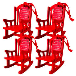Lawnrden 4PCS Christmas in Heaven Empty Chair with Tag Sign Wooden Mini Red Rocking Chair Hanging Christmas Tree Ornaments for Loss Loved One Remembrance and Sym|Sculptures