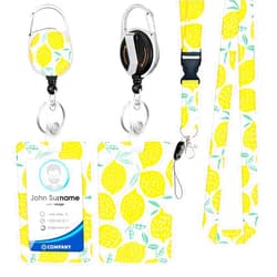 OIXXAF Lemon Lanyards for ID Badges, Funny Fruit ID Badge Holder with Breakaway Lanyard Retractable Badge Reel, ID Card Holder Keychain Name Badge Clip for Teacher Nurse Student