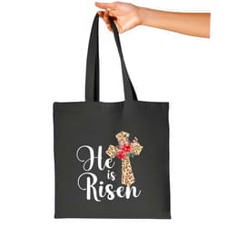 God2life He Is Risen Jesus Christ Cross Easter Sunday Gift for Believers God Lovers Navy Black Multicolor Canvas Tote Bag