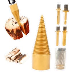 Poouty Firewood Drill Bit Set with 4 Handles, Detachable Fire Wood Splitter Drill Bit Tool 42mm / 32mm Cones Wood Log Splitter Drill Bit, Wood Splitting Drill Bit for Electric Drill Machine (32mm)