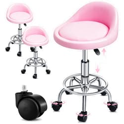 Soaoo Set of 2 Pink Rolling Stool with Backrest Height Adjustable Rolling Lash Chairs for Eyelash Tech Swivel Salon Stool Chair for Tattoo Massage Tattoo Facial Spa Makeup