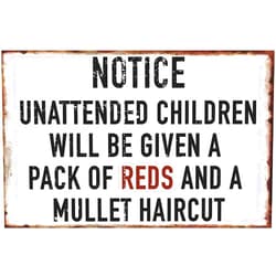 Cuarevw Metal Vintage Tin Sign Decor Unattended Children Will Be Given A Pack of Reds and A Tin Sign Barber Shop Home Decor for Bar Cafe Home Wall Decor 5.5x8 Inch