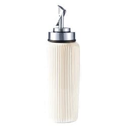 MIKIGEY Ceramic Olive Oil Dispenser Bottle for Kitchen, Oli and Vinegar Cruet with Stainless Steel Spout, Olive Oil Bottle |400ml, Set of 1, Off-White
