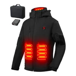 Brimekey Heated Jacket for Men with 7.4V Battery Pack and Detachable Hood, Windproof Soft Shell Electric Heating Coat