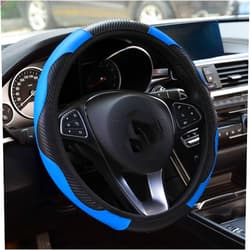STEVE YIWU Car Steering Wheel Cover,Carbon Fiber Steering Wheel Cover for Men and Women Microfiber Anti-Slip PU Leather Elastic Steering Wheel Cover,Universal Fit 15 Inch (Blue)