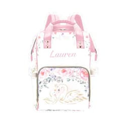 Anneunique Watercolor Flower Swan Pink Diaper Bags Backpack with Name Personalized Baby Bag Nursing Nappy Bag Travel Tote Bag Gifts