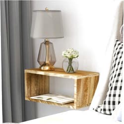 Adowes Floating Nightstand for Wall 2 Tier Rustic Wood Bed Shelf Wall Mounted Nightstand Floating Shelves at Bedroom Living Room Carbonized Black