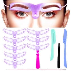 Honoson 8 Pieces Eyebrow Stencil 8 Styles Eyebrow Template DIY Grooming Eyebrow Shaping Kit Washable Reusable Eyebrow Template with Handle Stainless Steel Tweezers and Foldable Eyebrow Razor(Chic Style)