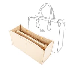 LEXSION Felt Purse Organizer Insert,Handbag Organizer with Detachalbe Zipper Pocket for ONTHEGO PM,3 Size 8034 Beige Small