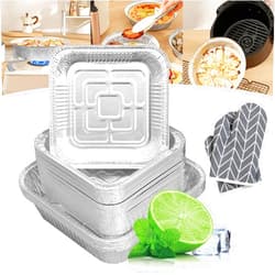 Fencyatt Reusable Aluminum Foil Air Fryer Liners, Air Fryer Disposable Paper Liner, Non-Stick Round Oil-Proof Food Grade Air Fryer Parchment Liner For Cooking, Baking, Oven, Microwave (Square-10Pcs, 6in)