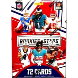 Panini America Panini 2025 Rookies and Stars NFL Football Factory Sealed Hobby Blaster Box (6 Packs of 12 Cards) Official NFL Licensed Trading Cards. Chase autographs, memorabilia, and base rookie cards of the 2025 Rookies. Look for the Ultrarare Pandora Parallel. Find 2 Blaster Exclusive Blue Plaid Per Box on average.