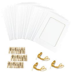 Bilkeru 30 PCS Paper Picture Frames Holds 4 x 6 Inch Photos Cardboard Picture Frame with Wood Clips and Jute Twine for Home, Office ,School Wall Decor Hanging Display (White)