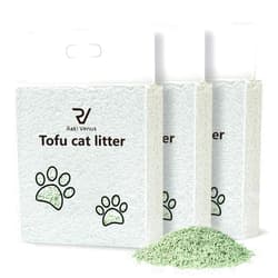 Raki Venus Tofu Cat Litter Strong Clumping Cat Litter Ultra Absorbent Odor Control Flushable Cat Litter Low Tracking Low Dust Cat Litter Pellets 3 Packs/18LB (Green Tea)