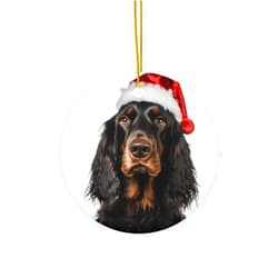 DistinctInk Hanging Ceramic Christmas Tree Ornament with Gold String - Great Gift/Present - 2 3/4 inch Diameter - Gordon Setter Design