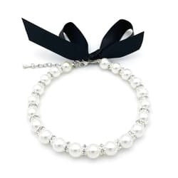 PETFAVORITES Diamond Dog Pearls Necklace Jewelry for Small Dogs Puppy - Bling Rhinestones Cat Wedding Collar - Chihuahua Yorkie Girl Clothes Costume Outfits Accessories (Snow White, Size L)