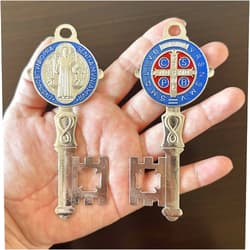 Bovemee 2Pcs/Set Enamel Double Side Saint Benedict 4.9inchX2.9inch Key Blessing for Protection - Medalla de san Benito Home and Door Hanger - Wall Hanger Catholic Easter Day Gifts - Llave de San Benito Gift