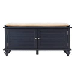 Inspire Q Maybelle Velvet Cushion Shutter Door Storage Bench by Classic Charcoal Black Painted Transitional, Farmhouse