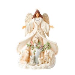 Enesco Jim Shore Heartwood Creek Four Seasons White Woodland Angel with Coat Figurine, 9.5in H