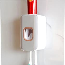 LUEXBOX 2 Slot Toothbrush Holder and Toothpaste Dispenser Wall Mounted, Automatic Toothpaste Squeezer, 2 in 1 Tooth Brush Toothpaste Organizer for Shower (Light Grey)