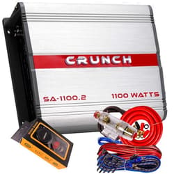 Crunch SA-1100.2 Smash Series 1,100-Watt 2-Channel Class AB Amp Car Audio Sound System Subwoofer Speaker Amp Amplifier with Gravity Magnet Phone Holder and 4 Gauge Kit Red Bundle
