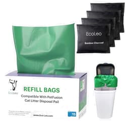 EcoLeo Compatible Liner Bags for Pet Waste Pail, 15 Count, Bamboo Charcoal Deodorizer Bags