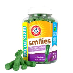 Arm & Hammer for Pets Smilies Tartar Control Dental Treats for Dogs, Value Pack, 62 Pieces | Dog Dental Chews Fight Bad Breath, Plaque & Tartar Without Brushing | Fresh Mint Flavor