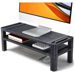 HUANUO Monitor Stand Computer Riser, Monitor Stand for Desk with Adjustable Height and 2 Platforms, Ergonomic Computer Riser, Monitor Riser for Laptops and Monitors, HNMS04, Black