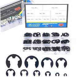 Glarks 300-Pieces 10 Size Black Alloy Steel E-Clip External Retaining Ring Washer Assortment Set
