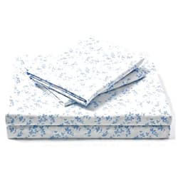 FreshCulture Floral Bed Sheets - Ultra Soft King Size Sheets Set - Brushed Microfiber Blue Floral Sheets - Deep Pockets - Easy Care - Hotel Luxury 4 Piece Flower Printed Sheets King, Lille