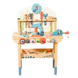 KIDS TOYLAND Wooden Power Tool Workbench for Kids, Building Tools Sets Pretend Play Toys - Construction Workbench with Wrench, Screwdriver, Miter Saw and Hammer - Educational Gift for Toddlers Age 3 and Up