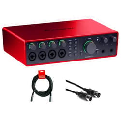 Kellards Focusrite Scarlett 18i16 USB-C Audio/MIDI Interface (4th Generation) Bundle with XLR- XLR Cable (2 Pack), Hosa Mid-310 Black 10 ft. Midi cable (2 Pack)