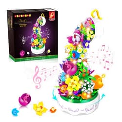 HOGOKIDS Flowers Music Box Building Block Kit with Light- 571PCS Mother's Day Decoration Rotating Music Box Building Blocks Set | Botanical Collection Birthday Gift for Girls Boys Adults Kids Ages 6+
