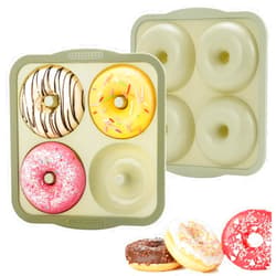 Aichoof Large Silicone Donut Pans, 4-inch size donught, non-stick baking mold for making 4 Donuts, Cake or Bagels one time, easy to use and dishwasher safe (2 Pack, Green)